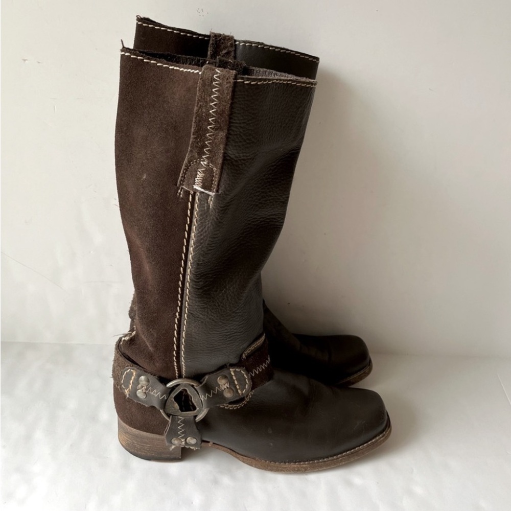 Bed Stu brown leather harness boots